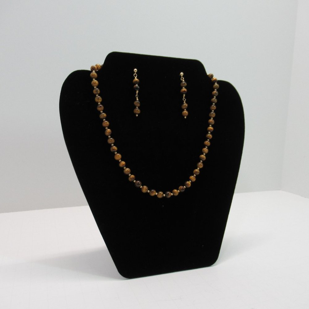 14k Gold Filled Tigers Eye Necklace Earrings Set